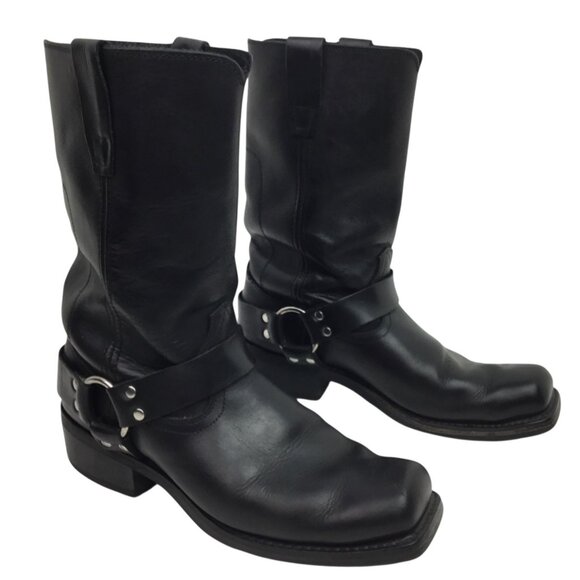 Vintage Durango Mens 11" Harness Boot Size 9.5EE Western Black Leather Square To - Picture 8 of 13